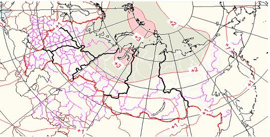 Аномалии среднегодовой температуры воздуха в России в 2005г.